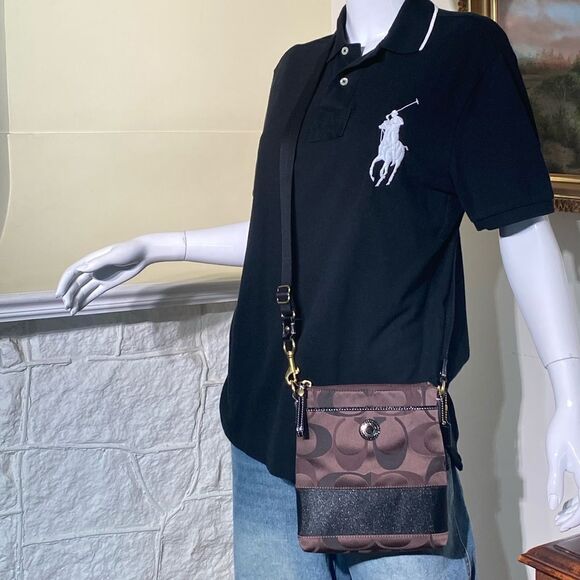 Coach Black/Aubergine Brown Signature Canvas Swingpack Adjustable Crossbody Bag - Picture 3 of 17